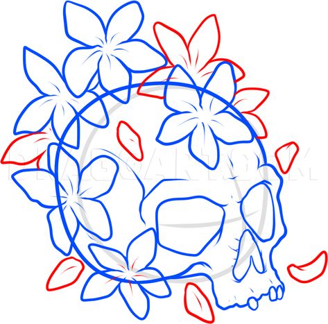 Skull Simple Art, Skull Drawing Tutorial Step By Step, Cute Skull Drawing, Skull Canvas Painting Easy, Skull Drawing Simple Step By Step, Skull With Roses Drawing Easy, Bones With Flowers Drawing, Simple Skull Drawing, Skull With Flowers Sketch