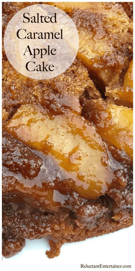 Moist, upside down Salted Caramel Apple Cake recipe #updsidedowncake #applecake #saltedcaramel Salted Caramel Apple Cake Recipe, Upside Down Cake Recipes, Apple Recipes Dessert, Apple Dapple, Caramel Apple Cake Recipe, Cake Apple, Apple Cakes, Apple Caramel, Apple Cake Recipe