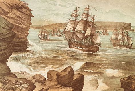 Colonial Australia - Kids | Britannica Kids | Homework Help Australian Artwork, Cerca Natural, First Fleet, Australian Painting, Australia History, Botany Bay, Australian History, Tall Ships, Royal Navy