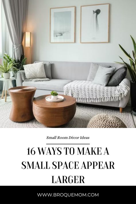 how to make a small room look bigger Make Small Room Look Larger, Small Room Look Bigger, Cord Concealer, Room Look Bigger, Big Mirror, Big Sofas, Large Tile, Small Room, How To Make Shorts