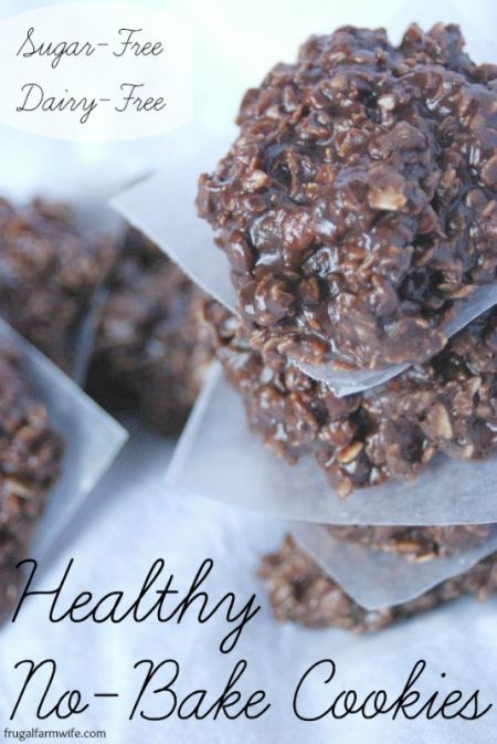 Healthy No-Bake Cookies - dairy free; sugar free; gluten free? I think... and no bake... a no brainer! Healthy No Bake Cookies, Biscuits Diététiques, Healthy No Bake, Cookies Sugar, Bake Cookies, Sugar Free Desserts, Köstliche Desserts, Healthy Cookies, Sugar Free Recipes