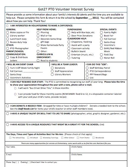 Volunteer Interest Survey from our File Exchange. Pto Mom, Pta Volunteer, Pta Board, Pta Membership, Interest Survey, Volunteer Ideas, Parent Survey, Pto Today, Volunteer Coordinator