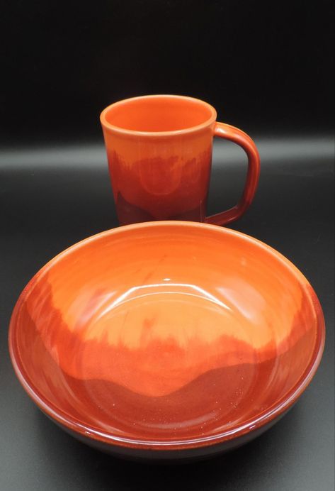 Firebrick red and another brand glaze orange. Firebrick Red, Glaze Combinations, Orange Glaze, Pottery Glazes, Pottery Painting, Bright Orange, Glaze, Ceramics, Orange