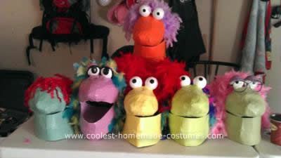 Homemade Fraggle Rock Costume: I made these paper mache Fraggle Rock characters for my friends and myself to wear out to a club for Halloween. It was a real treat trying to figure out Fraggle Rock Costume, Fraggle Rock Characters, October Diy, Rock Costume, Fraggle Rock, Costume Tutorial, Muppet Babies, Homemade Costumes, Monster Design