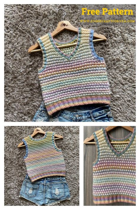 Fluffy Cotton Candy Vest Free Knitting Pattern Crochet Vest Pattern Free, Crochet Jumper Pattern, Knit Vest Pattern Free, Vest Knitting Pattern, Baby Jackets Pattern, Free Baby Patterns, Vest Pattern Free, Beanie Knitting Patterns Free, Crochet Kids