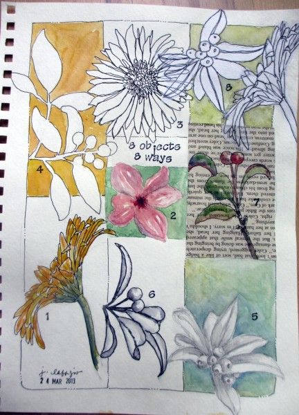 8 objects 8 ways ~ flowers Realistic Trash Polka, Jane Lafazio, Sketchbook Studies, Sketchbook Layout, Visual Journals, Natural Form Art, Nature Journaling, Gcse Art Sketchbook, A Level Art Sketchbook