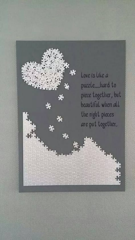 Puzzle Piece Art, Puzzle Piece Crafts, Puzzle Crafts, Puzzle Art, Valentine Day Crafts, Valentine Crafts, Valentines Diy, Diy Wall Art, Puzzle Pieces