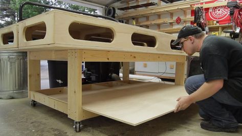 Garage Workbench Ideas, Ron Paulk, Paulk Workbench, Build Your Own Garage, Workbench Stool, Woodshop Ideas, Workbench Ideas, Industrial Workbench, Portable Workbench