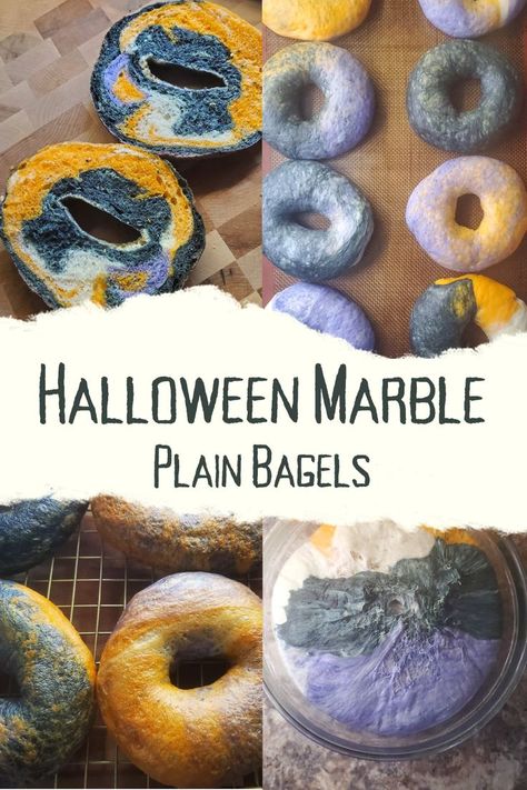 Plain Bagel, Breakfast Specials, Halloween Colors, Bagel Recipe, Food Dye, Halloween Recipes, Halloween Coloring, Bagels, Sweet Savory