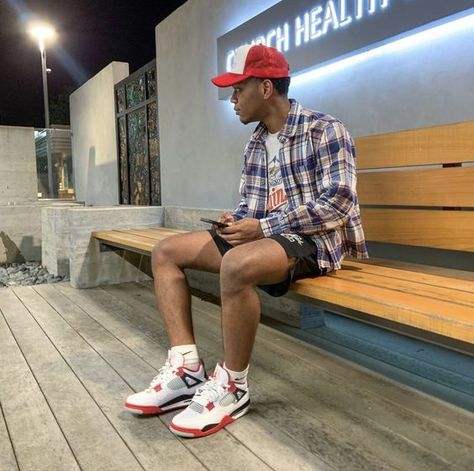 Flannel Shorts Outfit Men, Flannel And Shorts Outfits Men, Flannel With Shorts Outfits Men, Style Jordan 4s, Flannel And Shorts Outfits, Jordan 4 Outfits, How To Style Jordans, Styling Jordans, Best Casual Shirts