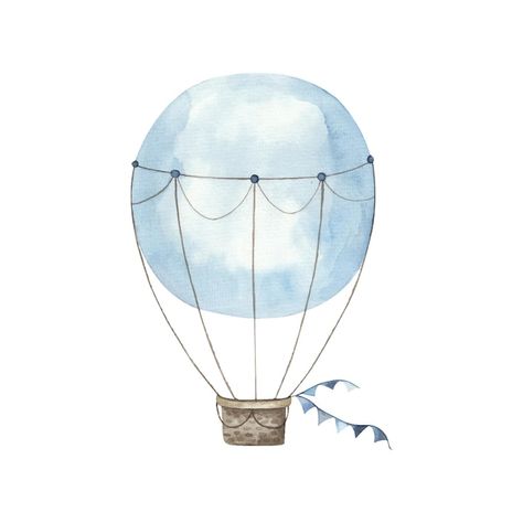 Hot Air Balloon Illustration, Hot Air Balloon Watercolor, Air Balloon Watercolor, Watercolor Hot Air Balloon, Hot Air Balloon Drawing, Baby Logo Design, Hot Air Balloon Design, Baby Print Art, Balloon Illustration