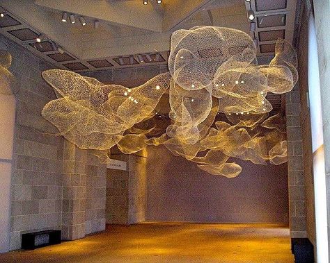 wire mesh cloud sculpture | Freer Gallery of Art Canvas Art For Sale, Art Gallery Interior, Diy Lampe, Deco Luminaire, Ceiling Installation, Sopot, Lampe Design, Contemporary Abstract Art, Wire Sculpture