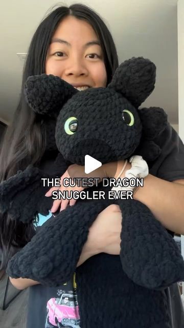 Genna Tatu on Instagram: "Had to show off this adorable night fury again! The cutest dang thing I’ve ever made 🥺 Also, Im wearing shorts lol my tshirt is just oversized 😂😂  Pattern by the amazing @redmills_crochet  Eyes by @3jshandcrafts    #crochet #dragon #fury #amigurumi" Crochet Toothless Pattern, Crochet Dragon Pattern Free Night Fury, Night Fury Crochet Pattern Free, Crochet By Genna, Crochet Dragon Pattern Free, Amigurumi Dragon Free Pattern, Toothless Pattern, Crochet Toothless, Baby Toothless