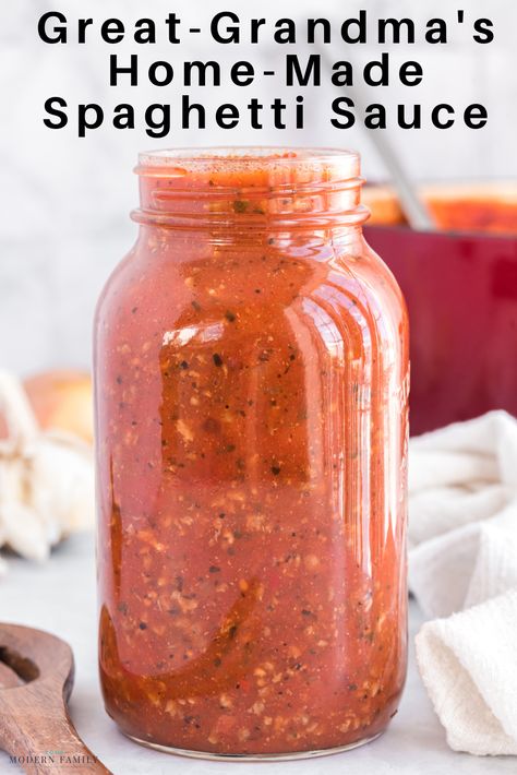 Great-Grandma's Homemade Spaghetti Sauce This is the best recipe, passed down to me, using ingredients you probably have in your pantry right now. It is so good and so easy. The house smells fantastic, too, when it's simmering on the stove. :) Great Grandmas Homemade Spaghetti Sauce, Grandmas Pasta Sauce, Grandmas Homemade Spaghetti Sauce, Home Made Spaghetti Sauce, Spaghetti Sauce Homemade, Canning Homemade Spaghetti Sauce, Italian Spaghetti Sauce, Homemade Spaghetti Sauce Easy, Best Spaghetti Sauce