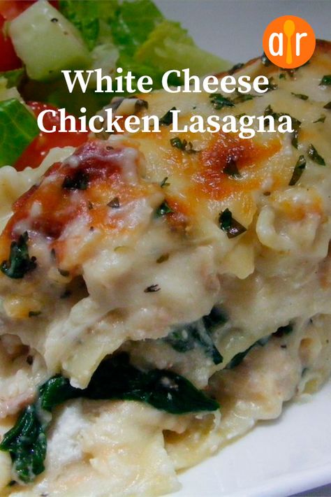 Cheesy Chicken Lasagna, White Lasagne, White Lasagna Recipe, Lasagna With Spinach, White Chicken Lasagna, Chicken Lasagna Recipe, White Lasagna, Lasagna Recipes, Chicken Casseroles