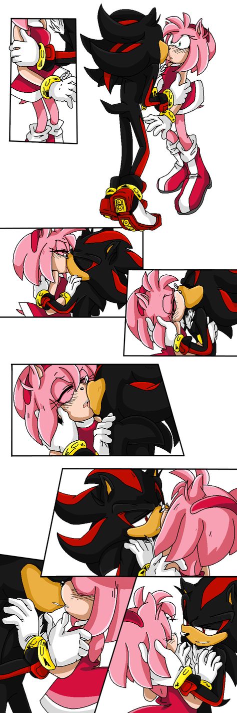 First Kiss by Shyamiq on DeviantArt Shadow X Amy Kiss, Shadow X Amy Comic, Amy Rose X Shadow, Amy And Shadow, Shadow X Amy, Shadamy Comics, Shadow And Amy, Sonic Heroes, Sonic Characters