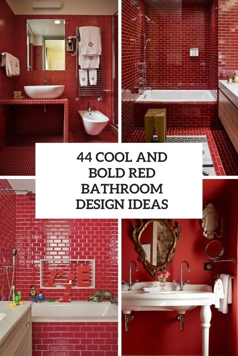 Bathroom designs Archives - Page 6 of 22 - DigsDigs Red Bathroom Ideas, Burgundy Bathroom, Red Bathroom Accessories, Red Interior Design, Red Bedroom Decor, Red Bathroom Decor, Half Bathroom Decor, Beautiful Bathroom Decor, Small Bathroom Diy