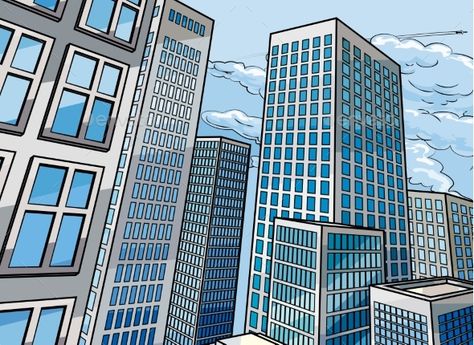 City skyscraper buildings background scene in a cartoon pop art comic book style Superhero Background, Comic Book Background, Background City, Cartoon Building, Book City, Building Icon, City Cartoon, Pop Art Illustration, City Background