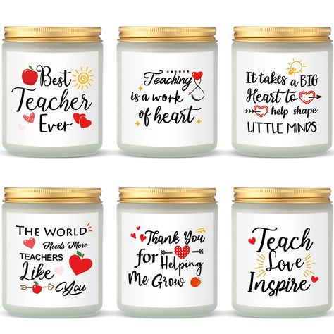 PRICES MAY VARY. Distinctive Teacher Appreciation Gifts Scented Candles Set: you will get 6 pieces of scented candles gifts with 6 scents, namely lemon verbena, lavender thyme, amber ebony, wild bluebell, white jasmine and mint, freesia, offering you different options to put in various places and rooms, and making them a tasteful gift for Teacher's Day Meaningful Design: each of the scented candles has a fun tagline like [Teaching is a work of heart], [Best Teacher ever], [Thank You for Helping Teacher Candle Gift, Teacher Candle, Appreciation Gifts Diy, Candles Natural, Teacher Appreciation Gifts Diy, Custom Teacher Gifts, Teaching Teachers, Teachers Day Gifts, Birthday Thanksgiving