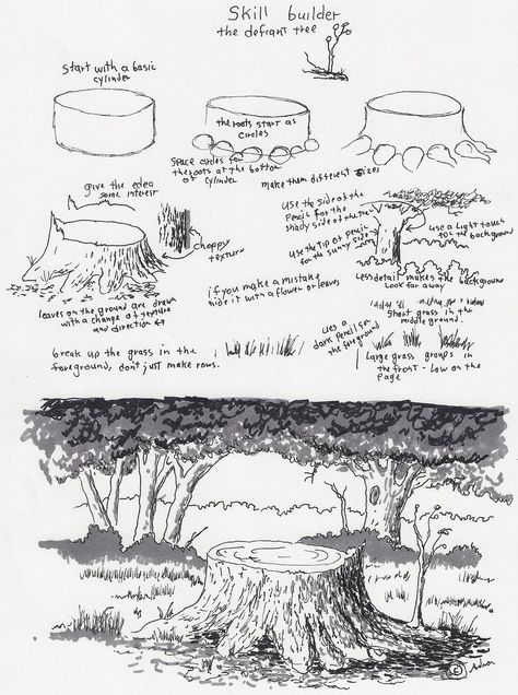 How To Draw Trees, Drawing A Picture, Draw Trees, Nature Drawing, Tree Stump, Art Lesson Plans, Landscape Drawings, Tree Drawing, Art Instructions