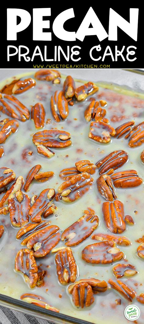 Pecan Praline Cake Pecan Praline Cake, Praline Cake, Coconut Pecan Frosting, Pecan Praline, Coconut Pecan, Pecan Pralines, 9x13 Baking Dish, Yellow Cake Mixes, Butter Recipe