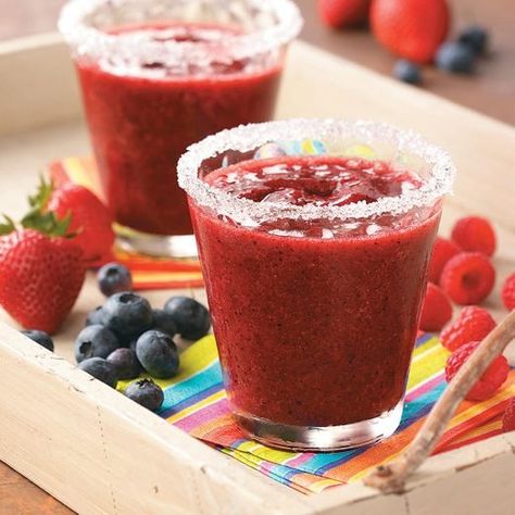 Frozen Cherry Margaritas Recipe: How to Make It Berry Margarita, Cherry Margarita, Frozen Lemon, Fresh Fruit Recipes, Lime Margarita, Frozen Cherries, Margarita Recipes, Triple Sec, Frozen Blueberries