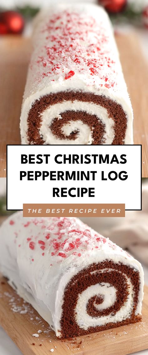 Image for Best Christmas Peppermint Log Recipe Yule Log Cake Christmas, Log Cake Christmas, Peppermint Roll, Yule Log Cake Recipe, Christmas Yule Log, Peppermint Dessert, Christmas Cheesecake, Yule Log Cake, Christmas Peppermint