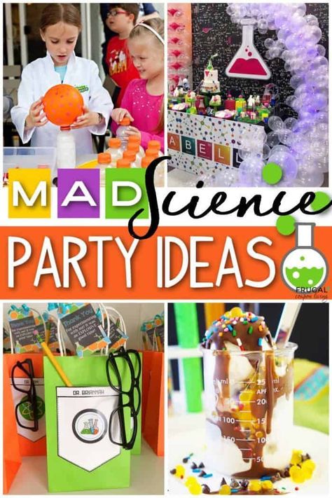 Mad scientist ideas - Open the lab with these super science birthday ideas. Host a mad scientist party in your home. Mad Scientist Science Themes Birthday Party Ideas for Boys or Girls complete with DIY science décor ideas, mad science party foods, mad scientist games, fun science experiments for kids, & party activities sure to please any brainiac birthday boy or girl. #FrugalCouponLiving Science Theme Party Ideas, Science Experiment Party Ideas, Science Birthday Activities, Science Lab Party Decorations, Mad Scientist Kindergarten, Science Experiments Party, Science Birthday Party Activities, Mad Scientist Birthday Party Decorations, Science Themed Birthday Party Activities