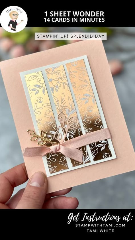 Foil Cardstock Cards, Stampinup 2023 Cards, Embossing Cards Ideas Cardmaking, 5 X 7 Handmade Cards, Su Splendid Day Cards, Stampin Up Cards With Dsp, Quick Stampin Up Cards, Stampin Up Splendid Day Suite, Wedding Cards Handmade Stampin Up Ideas