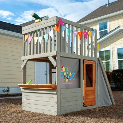 Funphix Lookout Post Wooden Playhouse Inspires Pretend Play And Outdoor Fun! It’S The Buildable Structure That Kids Can Climb On, Scramble Under, And Roleplay In. Designed With 2 Levels, It Features An Elevated Lookout Platform Plus A Ground-Floor Hangout Zone. The Top Level Is Accessed Via The Sturdy Ladder Or The Climbing Ramp With Stepping Stones - That Should Keep The Grown-Ups Out! Little Ones Can Watch Out For Bad Guys Through The Telescope, Just Like Real Guards. In The Den Below, Kids Ca Playhouse Backyard, Cedar Playhouse, Wood Playhouse, Backyard Playset, Indoor Playhouse, Playhouse Outdoor, Wooden Playhouse, Playset Outdoor, Backyard Playground