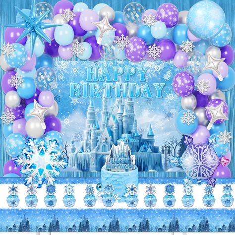 PRICES MAY VARY. WORTH THE PRICE: Our snow party decorations not only have many suits but are also has good quality. Just one set is enough to set up a perfect party for kids girls WHAT CAN YOU GET IN PARTY: Our winter birthday party supplies include 1 Backdrop, 24 Cupcake Topper, 24 Cupcakes Wrappers, 90 Pcs Latex Balloons (13 Styles), 8 Foil Balloons, 1 Tablecloths, 10 Snowflake, 1 Cake Toppers, 2 Fringe Curtain. SAFE AND RELIABLE: Good choice for snowflake themed fans' birthday party. High-qu Snow Birthday Party, Backdrop Balloons, Winter Wonderland Birthday Party, Snow Party, Winter Wonderland Birthday, Baby Backdrop, Winter Birthday Parties, Frozen Theme Party, 1 Cake