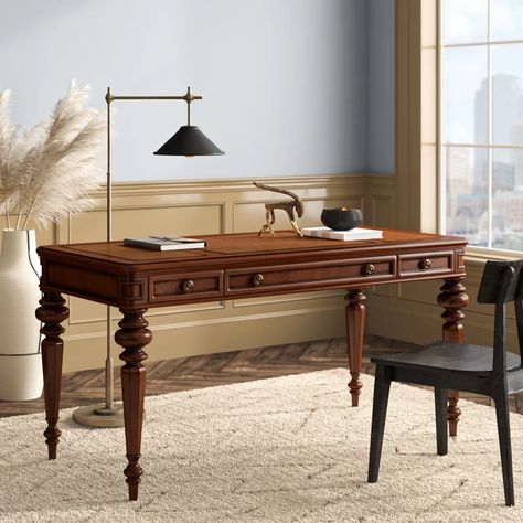 Sligh Richmond Hill Solid Wood Writing Desk | Perigold Classic Office Furniture, Furniture Build, Ipad Storage, Solid Wood Writing Desk, Wood Writing, Brown Desk, Wooden Sofa Set Designs, Traditional Desk, Classic Desk