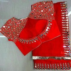 Trendy Saree Blouse Designs, Blouse Design Saree, Mirror Work Saree Blouse, Mirror Blouse Design, Latest Blouse Design, Trendy Saree, Mirror Work Blouse Design, Mirror Work Blouse, Design Saree