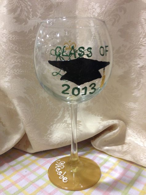 Custom Graduation Glass!   www.designsbyraquel.com Graduation Glasses, Glasses Ideas, Senior Ideas, Signature Ideas, Painted Wine Glasses, Cool Sunglasses, Wine Glasses, Wine Glass, Special Occasion