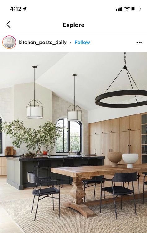 Moody Natural Interior, Modern Contemporary Dining Room, Modern Tudor, Ranch Kitchen, Bold Kitchen, House Updates, European Farmhouse, Urban Farmhouse, Kitchen And Dining Room