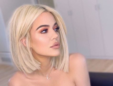 Celebrity Platinum Blonde Hair, Sharp Bob Hairstyles, Khloe Kardashian Hair, Kardashian Hair, Ombré Hair, Platinum Blonde Hair, Short Blonde Hair, Long Bob, Khloe Kardashian