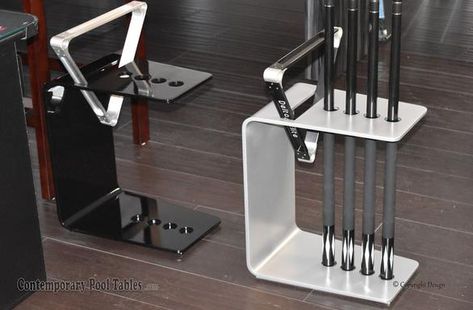 Pool Cue Rack : Modern Cue Rack Cue Rack Ideas, Billiard Cue Racks, Modern Pool Tables, Pool Cue Holder, Garage Build, Contemporary Pool, Custom Pool Tables, Modern Pool Table, Poker Tables