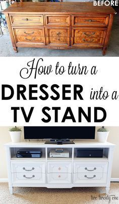 Dresser Into Tv Stand, Tv Stand Upcycle, Upcycle Home Decor, Dresser Entertainment Center, Upcycle Home, Dresser With Tv, Diy Tv Stand, Diy Tv, Diy Entertainment Center