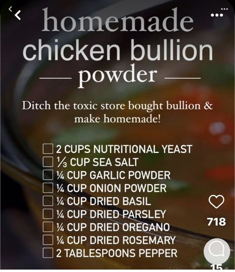 Diy Bullion Powder, Salt Free Chicken Bouillon, Homemade Bullion Powder, Homemade Chicken Bullion Powder, Homemade Chicken Bouillon Powder, Chicken Bullion Recipe, Homemade Chicken Bouillon, Pantry Mixes, Chicken Bullion