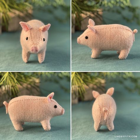 Simple Stuffed Pig Pattern, Felt Animals Template, Pig Sewing Pattern Free, Felt Pig Ornament, Felt Pig Pattern Free, Felt Pig Pattern, Pig Pattern Sewing, Stuffed Pig Pattern Sewing Free, Diy Felt Plush