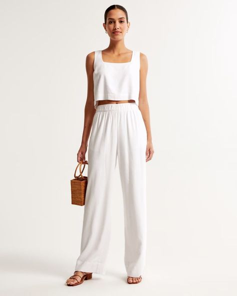 Linen-Blend Pull-On Pant | Abercrombie & Fitch (US) High Rise Wide Leg Pants, Dressy Jeans, Womens Matching Sets, Bridal Wardrobe, Resort 2024, Outfit Inspo Fall, Linen Women, Pull On Pants, Easy Wear