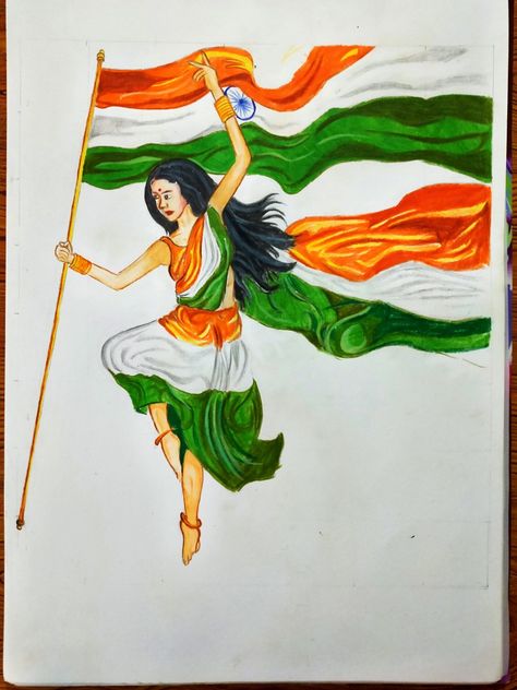 Easy independence day drawing  - YouTube Independence Day Poster Drawing Ideas, 23 January Netaji Birthday Drawing, Mera Bharat Mahan Drawing, Independence Day Theme Drawing, Independence Day Easy Drawing, Patriotic Drawings India, Independence Day Drawing Pencil, Bharat Mata Drawing, Independence Day Sketch