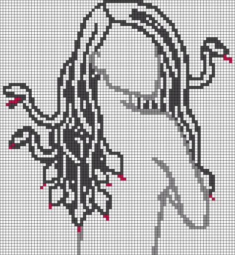 Medusa Alpha Pattern, Sketch Silhouette, Woman Outline, Crochet Graphs, Graph Patterns, Cross Stitch Fonts, Beautiful Cross Stitch Pattern, Pixel Crochet, Pixel Art Grid