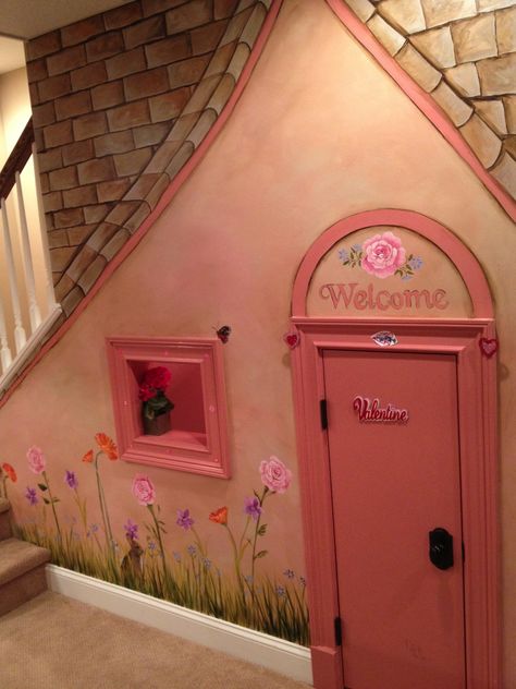 Stairs Cottage, Cottage Playroom, Under Stairs Playhouse, Under Stairs Playroom, Nursery Murals, Kids Nook, Closet Under Stairs, Wendy House, Under The Stairs