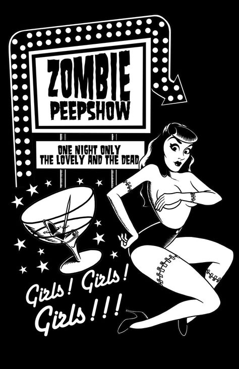 Zombie Pin Up, Pop Art Vintage, Rockabilly Art, Cover Film, Horror Punk, Zombie Girl, Halloween Artwork, Pulp Art, Psychobilly