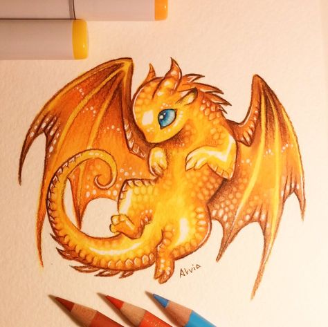 Hello my friends ! I'm happy to share with you Dragon's little treasure Source: Alvia Alcedo in twitter… by vanessa11val Baby Dragons Drawing, Cute Dragon Drawing, Dragon Sketch, Dragon Pictures, Little Dragon, Dragon Artwork, Cute Dragons, Mythical Creatures Art, Dragon Drawing