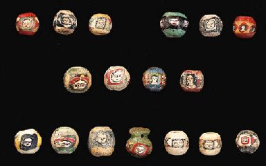 SEVENTEEN ROMAN MOSAIC GLASS FACE BEADS Imperial Rome, Ancient Beads, Roman Mosaic, Bird Beads, African Trade Beads, 1st Century, Roman Glass, Handmade Glass Beads, Mosaic Projects