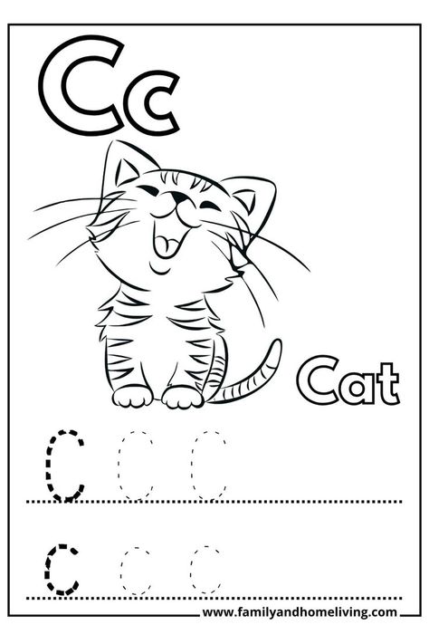 Fun and free coloring printables for kids to learn the letter C. Easy to download and print. Ideal for preschoolers. Coloring Printables For Kids, C Coloring Pages, Free Coloring Printables, C For Cat, Preschool Friendship, Letter C Coloring Pages, Preschool Letter Crafts, Color Worksheets For Preschool, Kids Printable Coloring Pages