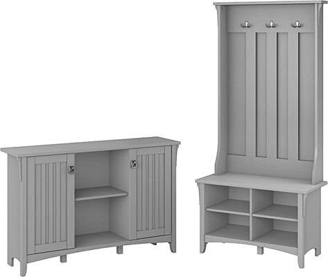 Amazon.com: Bush Furniture Salinas Entryway Storage Set with Hall Tree, Shoe Bench and Accent Cabinet, Cape Cod Gray : Everything Else Door Hall Trees, Furniture Entryway, Accent Storage Cabinet, Accent Chest, Entryway Storage, Shoe Bench, Hall Tree, Bench With Shoe Storage, Shoe Storage Cabinet