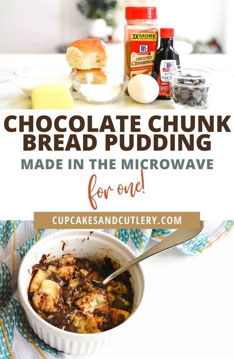 Bread Pudding In A Mug, Microwave Bread Pudding, Pudding In A Mug, Chocolate Chip Bread Pudding, Mug Cupcake, Microwave Bread, Microwave Dessert, Bread Pudding Easy, Recipe For One